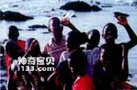 Black children on the seaside of Guinea