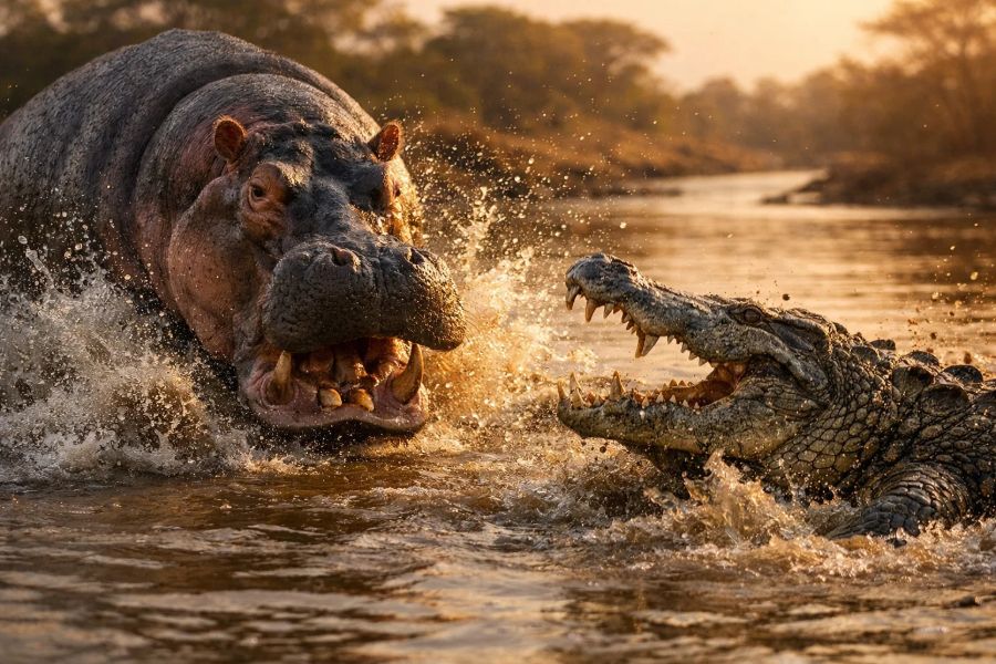 Hippo vs Crocodile: Who Really Rules the African River?