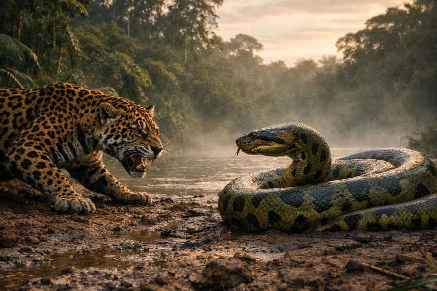 Jaguar vs Green Anaconda: Who Has the Edge in South America’s Wetlands?