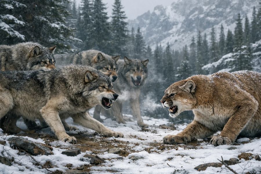 Wolf Pack vs Cougar: Team Hunter vs Solitary Ambush Cat