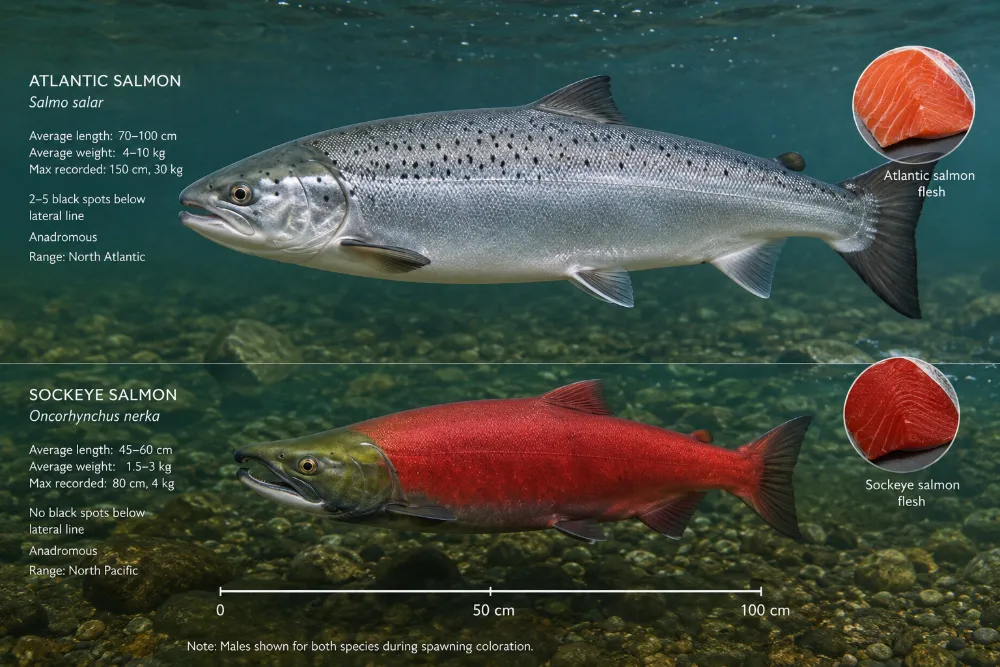 Sockeye Salmon vs Atlantic Salmon: Species, Taste, Color and Facts