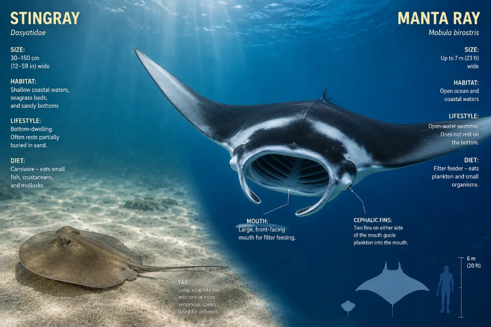 Stingray vs Manta Ray: Size, Tail, Diet and Differences