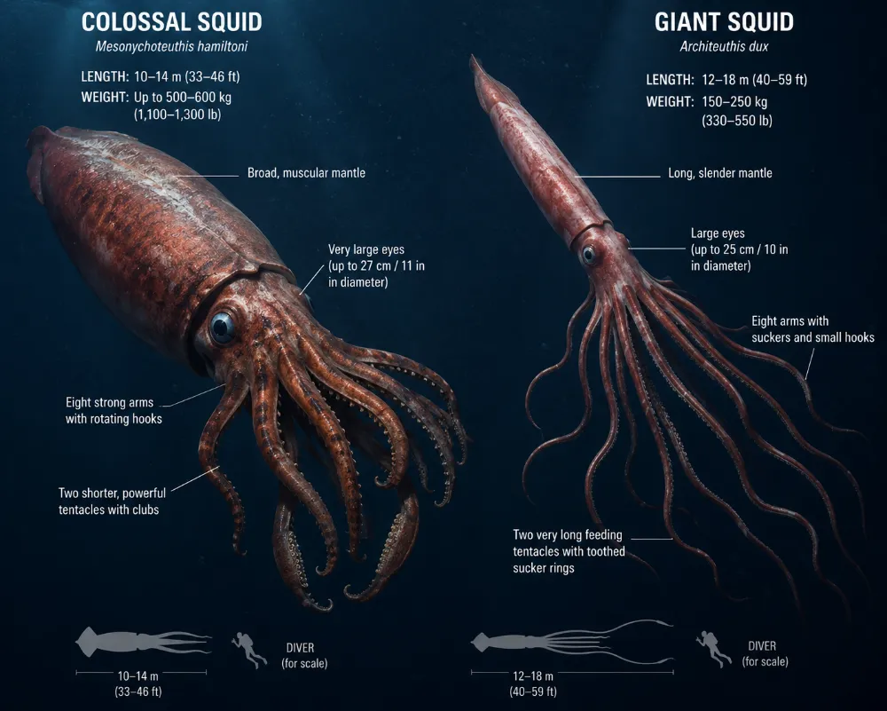 Colossal Squid vs Giant Squid: Key Differences Explained